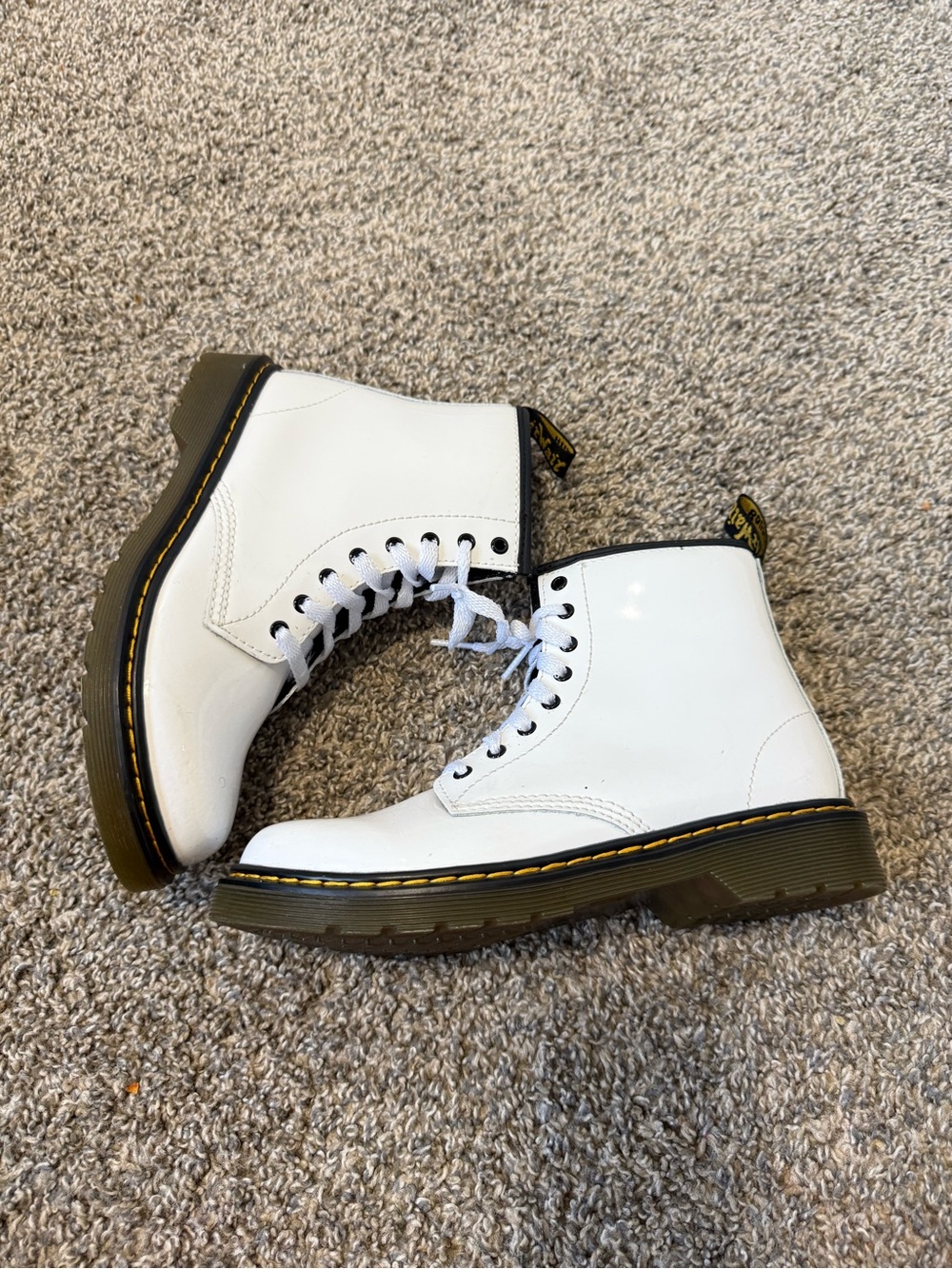 Dr. Martens White Patent Lace-Up Combat Boots with Black Trim - Picture 4 of 7